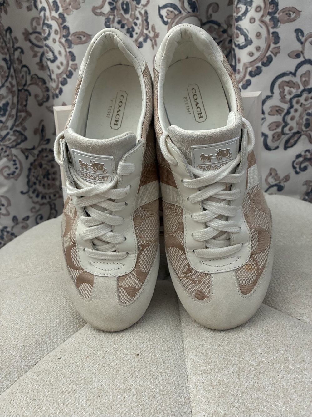 Coach Beige and Ivory Signature Low-Top Sneakers
